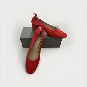 Everlane Day Heel Leather Pumps Womens 11 Red Orange Block Heel Shoes Italy